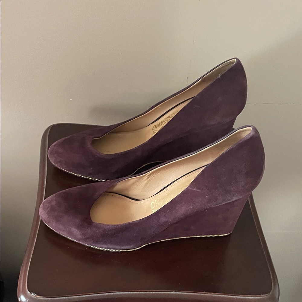 Salvatore Ferragamo plum suede Wedge Shoes